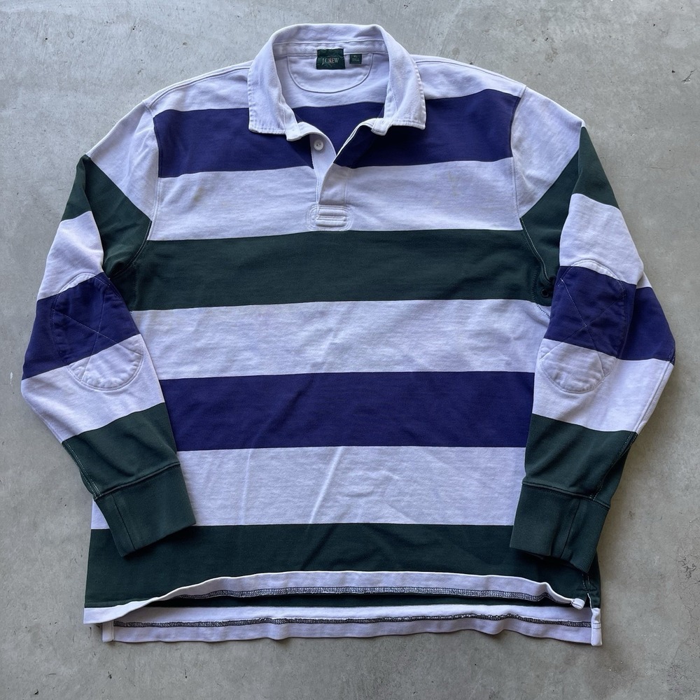Vintage J Crew Rugby Shirt Men's XL Blue White Colorblock Thick Heavy Yacht